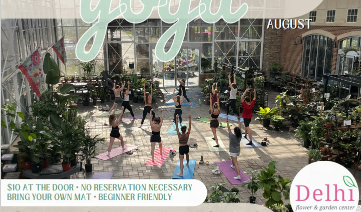 Beginner friendly Yoga in the greenhouse. August 2023 dates: Sunday Aug 6th at 10 AM. Wednesday Aug 9th at 6 PM. Sunday Aug 20th at 10 AM. Wednesday Aug 30th at 6 PM.