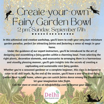Fairy Garden Bowl workshop Sunday September 17 at 2PM